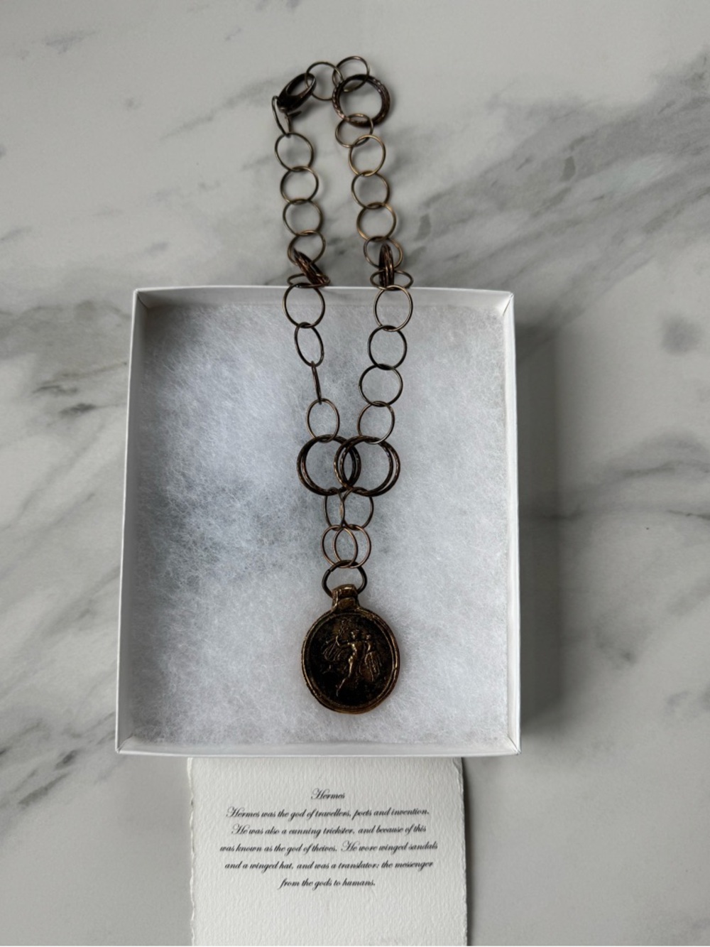 Pyrra Hermes Bronze Pendant With Silver Link Chain
